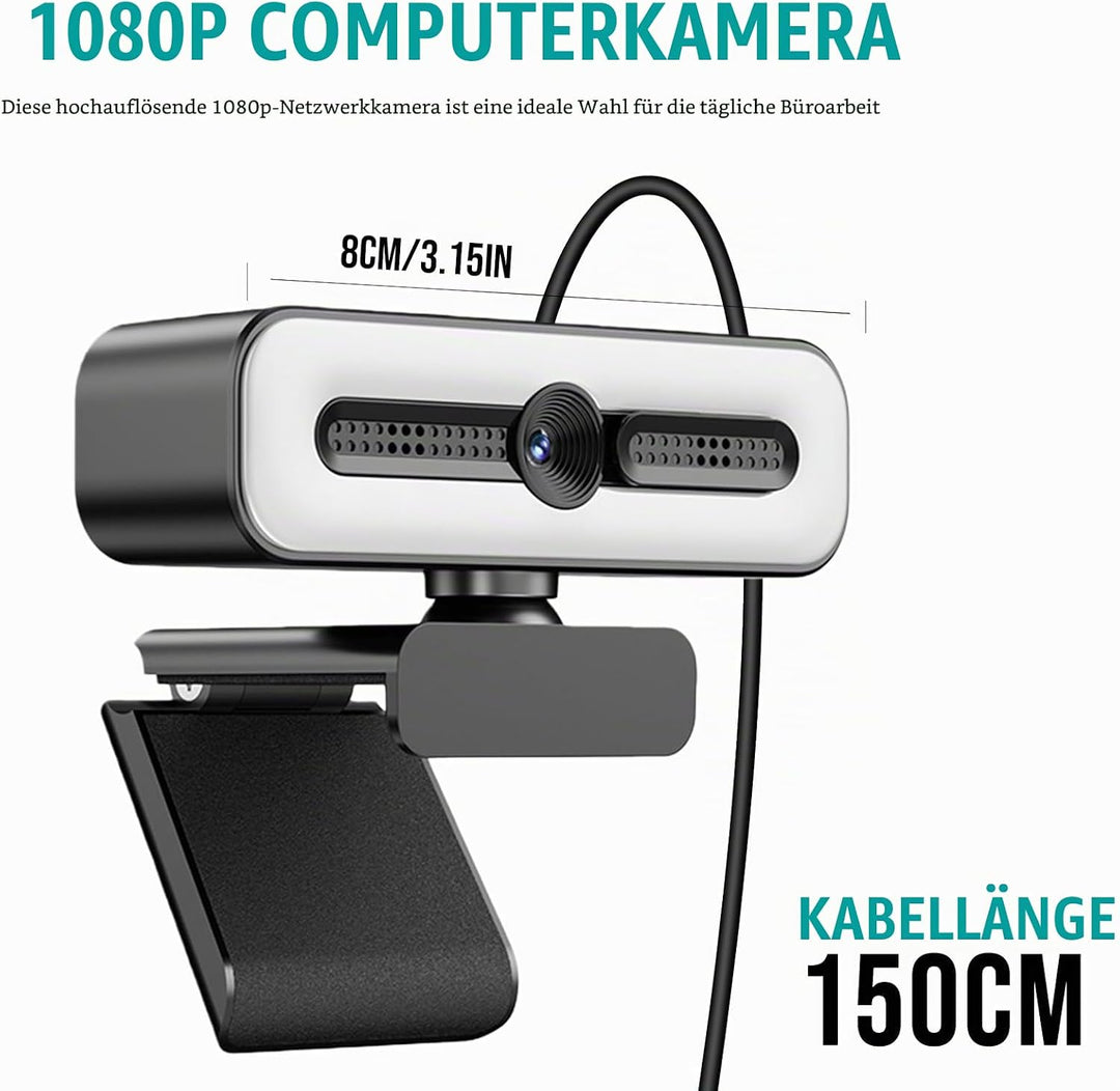 1080P USB Webcam: 90° Weitwinkel Full HD Webcam mit Mikrofon für Videoanruf und Aufnahme, Web Konfer