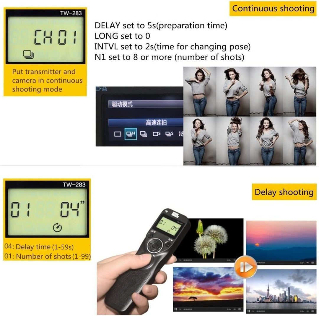 Pixel Pro TW283-DC0 Kamera Fernauslöser Timer Funkauslöser für Nikon Z9 D3 D4 D5 D6 D800 D850 D800E