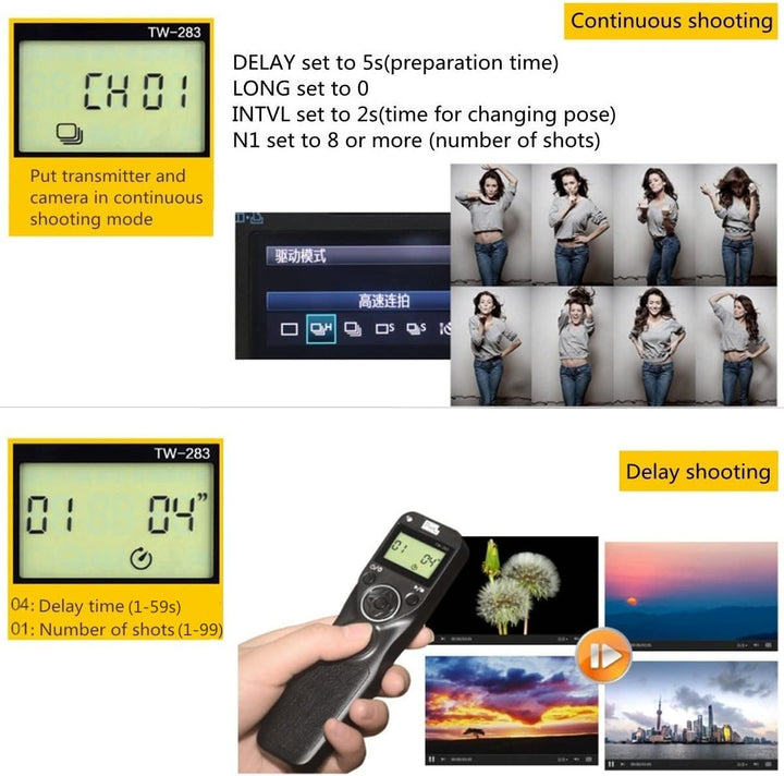 Pixel Pro TW283-DC0 Kamera Fernauslöser Timer Funkauslöser für Nikon Z9 D3 D4 D5 D6 D800 D850 D800E