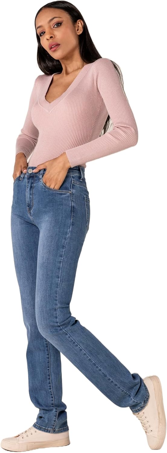 Nina Carter P209 Damen High Waist Tall Jeans Straight Leg Jeanshose mit geradem Beinschnitt Used-Loo
