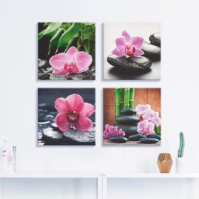 ARTLAND Leinwandbilder auf Holz Wandbild Bild Set 4 teilig je 40x40 cm Quadratisch Wellness Zen Pfla