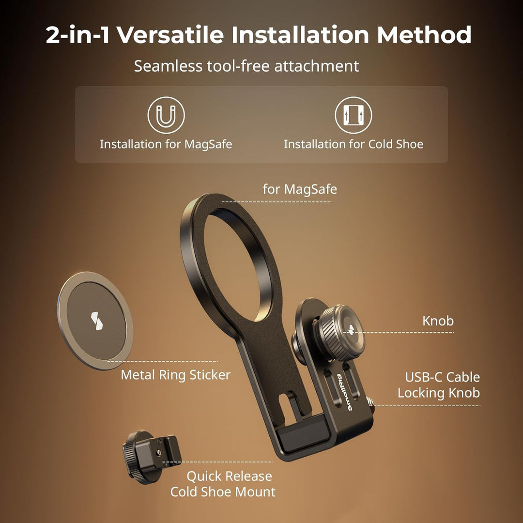 SMALLRIG SSD-Halterung 2-in-1 SSD-Halterung für MagSafe mit Cold Shoe-Kabelklemme, kompatibel mit 0,