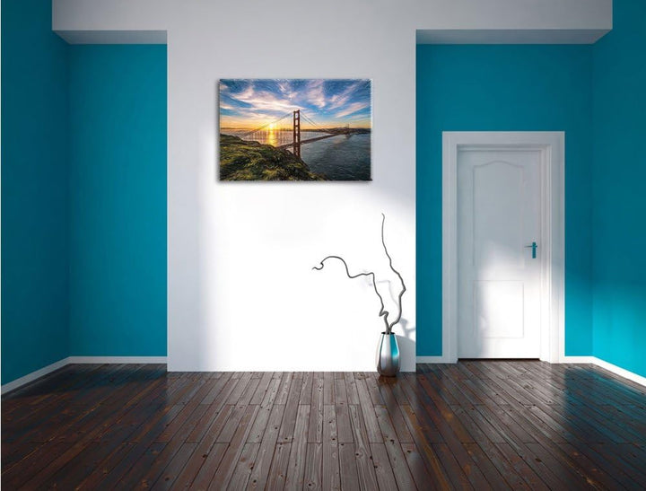 Pixxprint Golden Gate Bridge als Leinwandbild/Grösse: 100x70 cm/Wandbild/Kunstdruck/fertig bespannt,