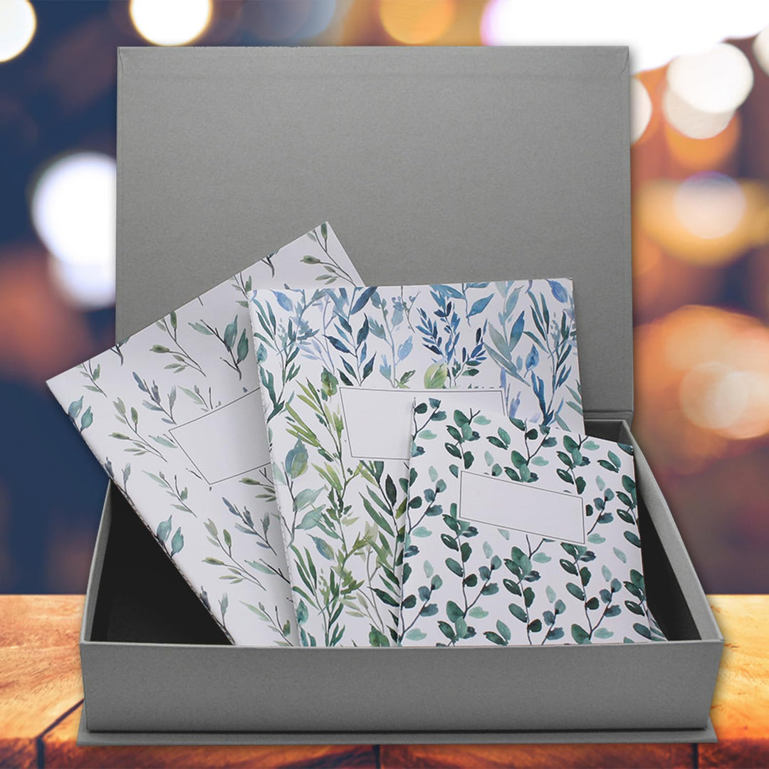 NEUSER PAPIER Geschenkbox mit Klappdeckel - 4 Stück - DIN A4 - Dunkelgrau bezogen - innen schwarz ka