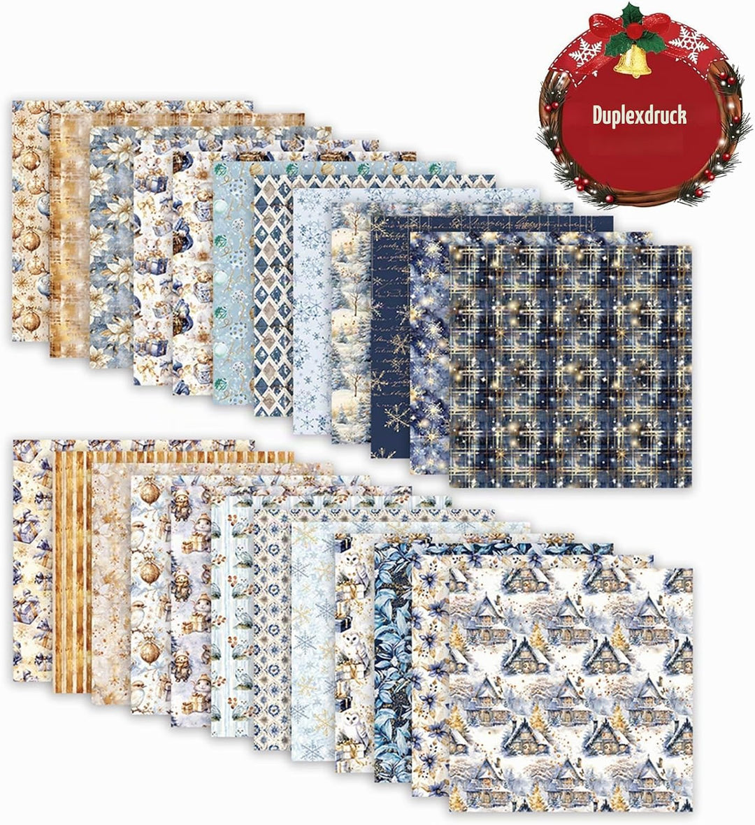 Scrapbooking Papier 24 Blatt/12 Designs, Doppelseitiges Weihnachtstheme Designpapier, Bastelpapier D