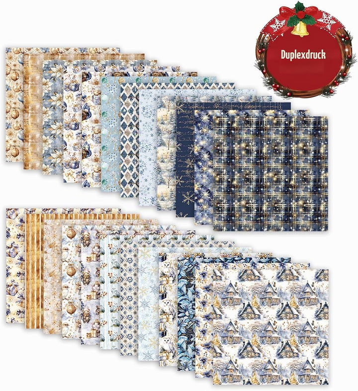 Scrapbooking Papier 24 Blatt/12 Designs, Doppelseitiges Weihnachtstheme Designpapier, Bastelpapier D