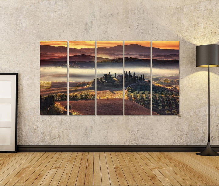 islandburner Bild auf Leinwand Toskana Panorama Landschaft Berühmt Bauernhaus Sanften Hügeln Tälern