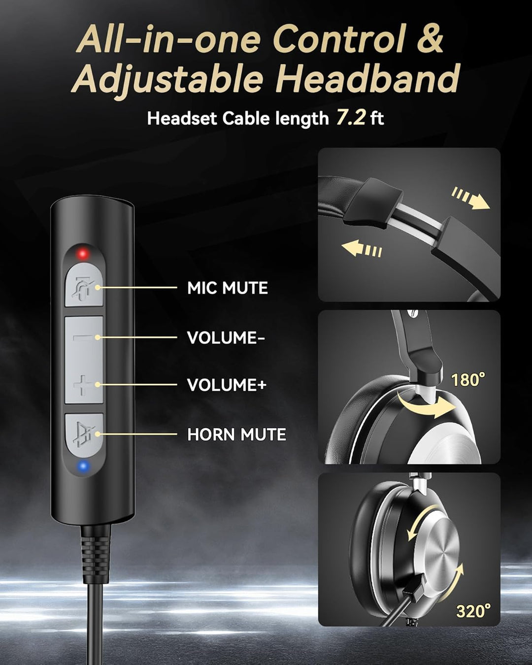 Headset mit Mikrofon (Single-Ear) USB/3,5mm/USB-C | Büro Headsets mit Noise Cancelling für Call Cent
