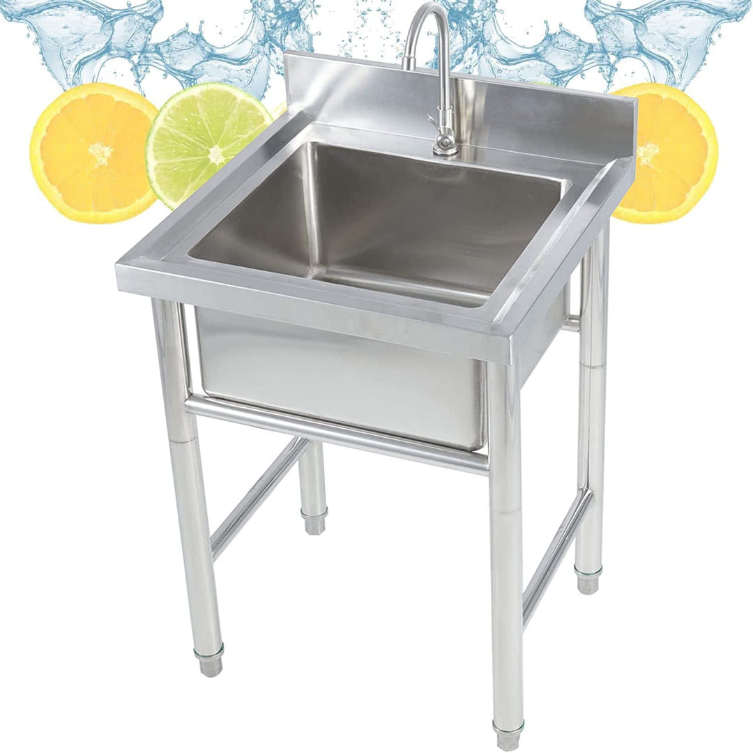 Psfghvz Sink 1 mm Stainless Steel Sink Commercial Sink Freestanding Single Basin Workshop Sink Compl
