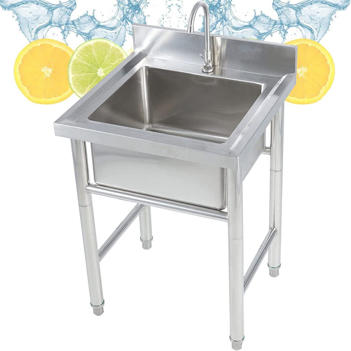 Psfghvz Sink 1 mm Stainless Steel Sink Commercial Sink Freestanding Single Basin Workshop Sink Compl
