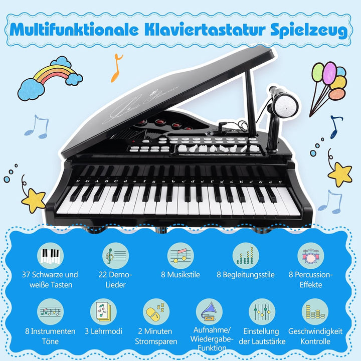 DREAMADE 37 Tasten Keyboard Kinder, mini E-Piano mit Hocker & Mikrofon & 3 Lehrmodi & 8 Rhythmen & A