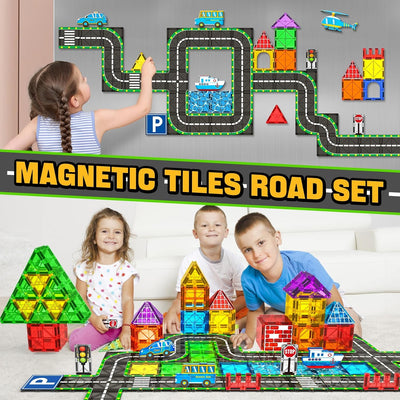 Magnetische Bausteine Strassen-Set mit Auto Magnetspiel Magnete Kinder Ausfahrbarem Magnetbausteine