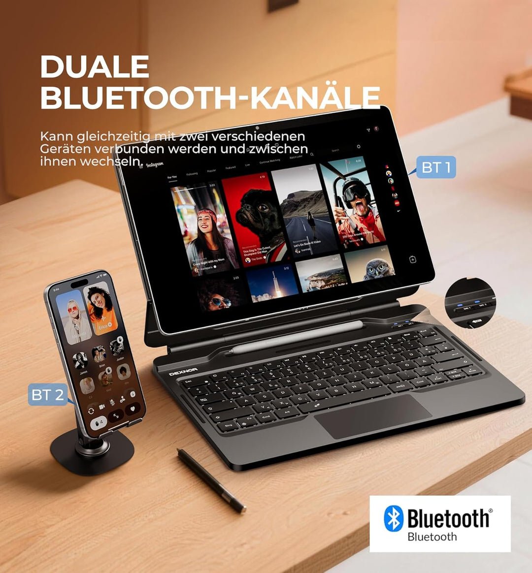 Dexnor für Samsung Galaxy Tab S10 FE+ Plus Hülle mit Tastatur 13,1" Schwebender Ausleger Magnetständ