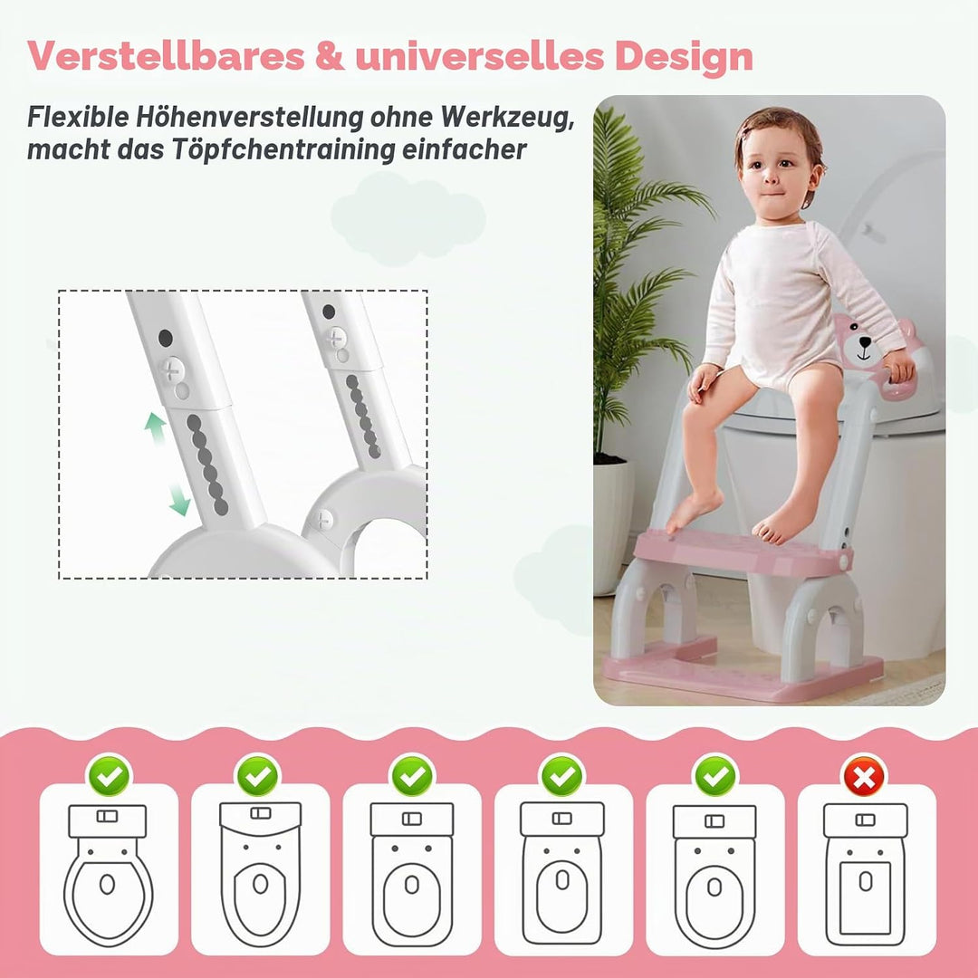 Toilettenleiter für Kinder, Höhenverstellbare Toilettenleiter klappbar als Tritthocker, 2 in 1 Kind