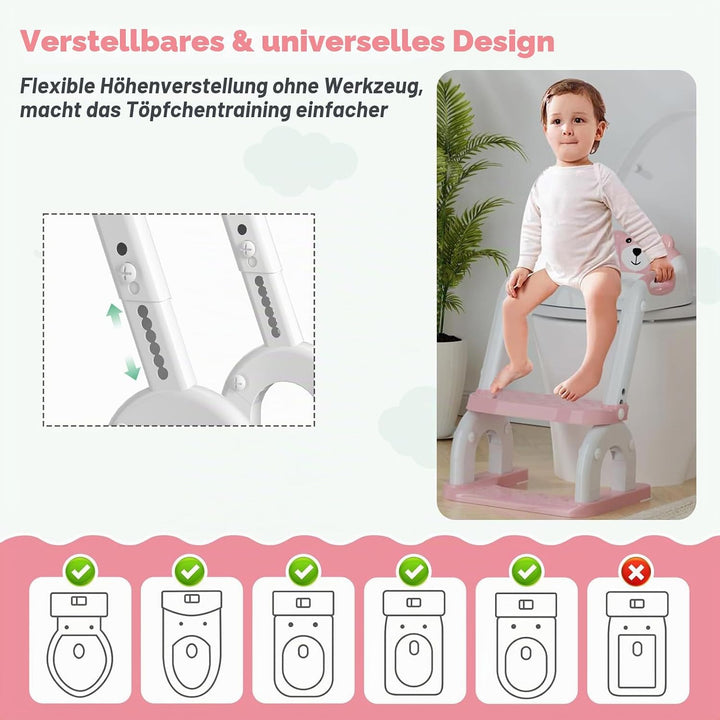 Toilettenleiter für Kinder, Höhenverstellbare Toilettenleiter klappbar als Tritthocker, 2 in 1 Kind