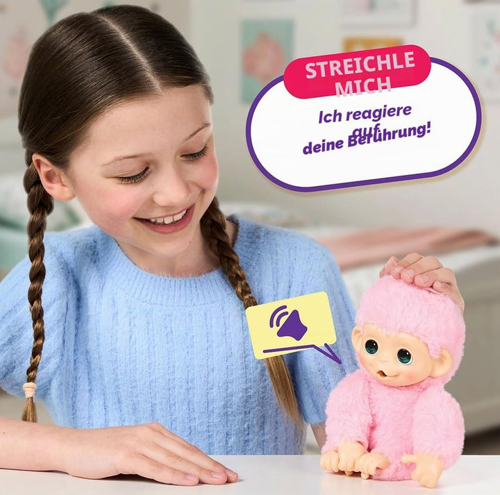 Little Live Pets Baby Monkey Minis – interaktiver Plüschaffe Luna Lemon mit über 20 realistischen Ge