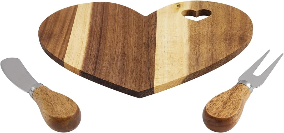 Käsebrett Servierbrett Holz Herzform 18er Set Mit Besteck | Aus Akazienholz,Mit Geschenkbox,Für Käse