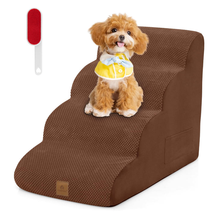 COSTWAY Hundetreppe 4 Stufen, rutschfeste Hundestufe aus Schaumstoff, inkl. Tasche, Haustiertreppe f