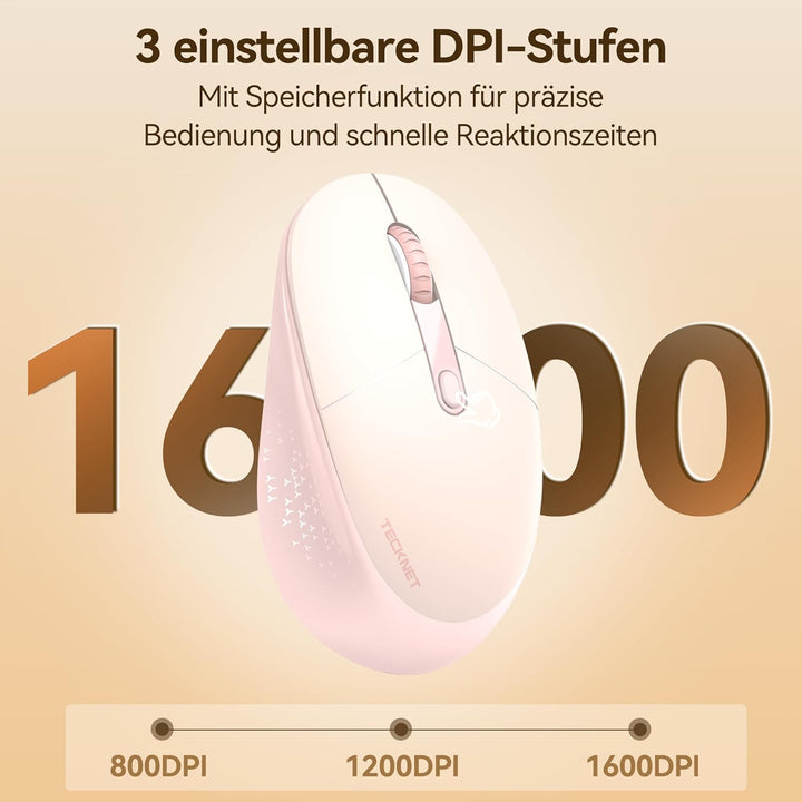 TECKNET Classic Kabellose Maus, Silent Bluetooth Maus (Tri-Modus BT5.2/3.0+2.4G), Wiederaufladbar Er