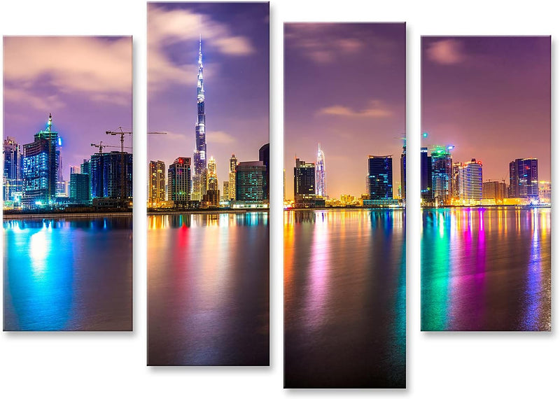 Bild auf Leinwand Dubai Skyline In Der Abenddämmerung UAE Wandbild Poster Kunstdruck Bilder Format: