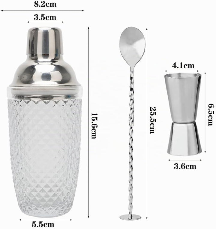 LUPATDY Glas Cocktailshaker,400ml Cocktail Shaker Set,Cocktail Shaker Glas Mixer mit Edelstahl Messb