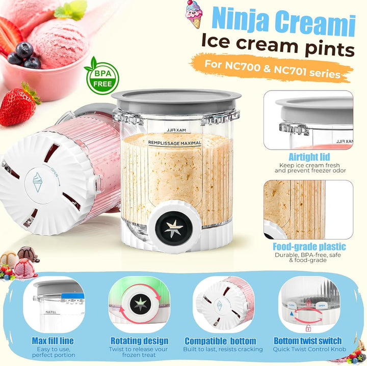 4er-Set Ersatzbehälter für Ninja Creami Swirl NC700 NC701EU Eismaschine, 480ML Eiscreme Behälte für
