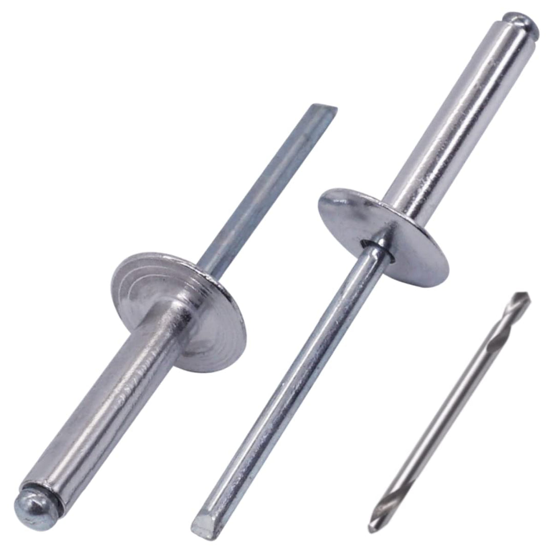 SKIR'CO (250 Stück) Grossflansch Aluminium Blindnieten 5,0 x 30 mm, Stahldorn, Bohrer inklusive 250