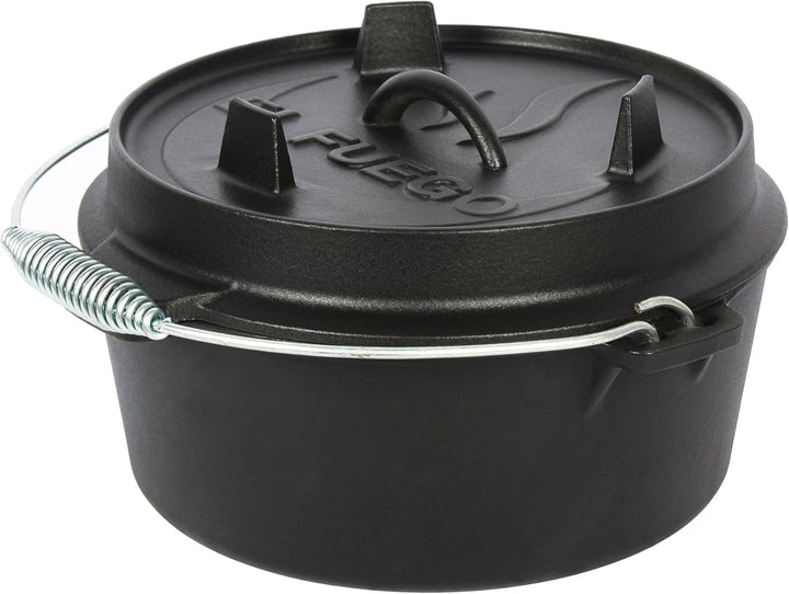 Dutch Oven 4,5 Liter von El Fuego®, 100% Gusseisen, inkl. Schürhaken und Tragebügel, Camping & Outdo