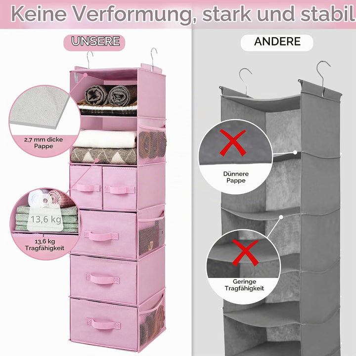 GRANNY SAYS Kleiderschrank Organizer Hängend, 1 Stück Hängeorganizer mit Schubladen, Rosa Hängeaufbe