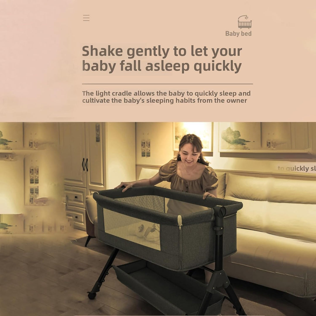Aveainelle Baby-Beistellbett mit Matratze, Faltbare und Umwandelbare Babywiege, Verstellbare Babywie