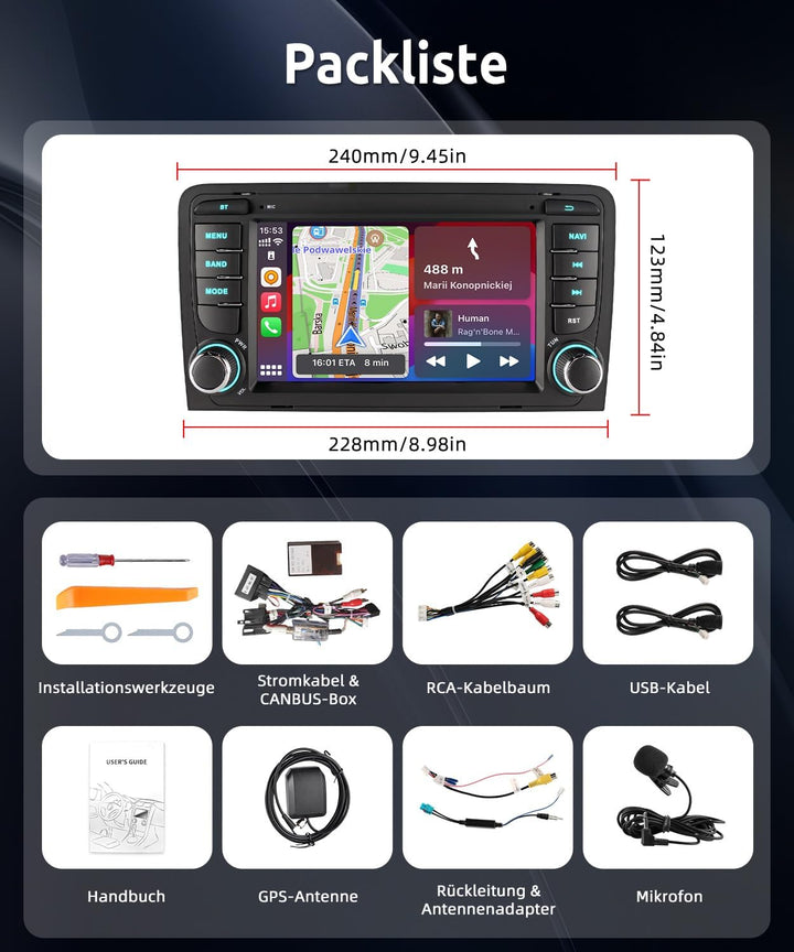 ESSGOO Autoradio für Audi A3 8P, S3 8P, RS3 8PA Black A3, Black A3