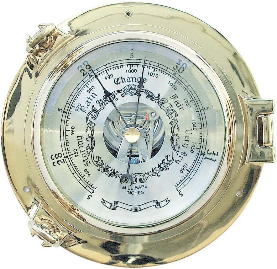 Barometer im Bullauge Messing, Ø: 14cm