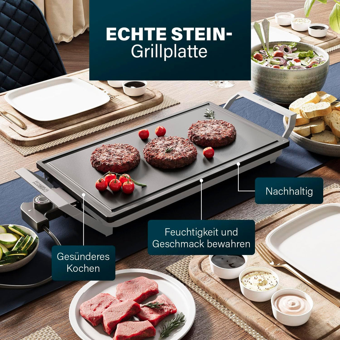 Princess Table Chef Premium Stein-Grill – Extra grosse Grillfläche 46 x 26 cm – Keramik-Grillplatte