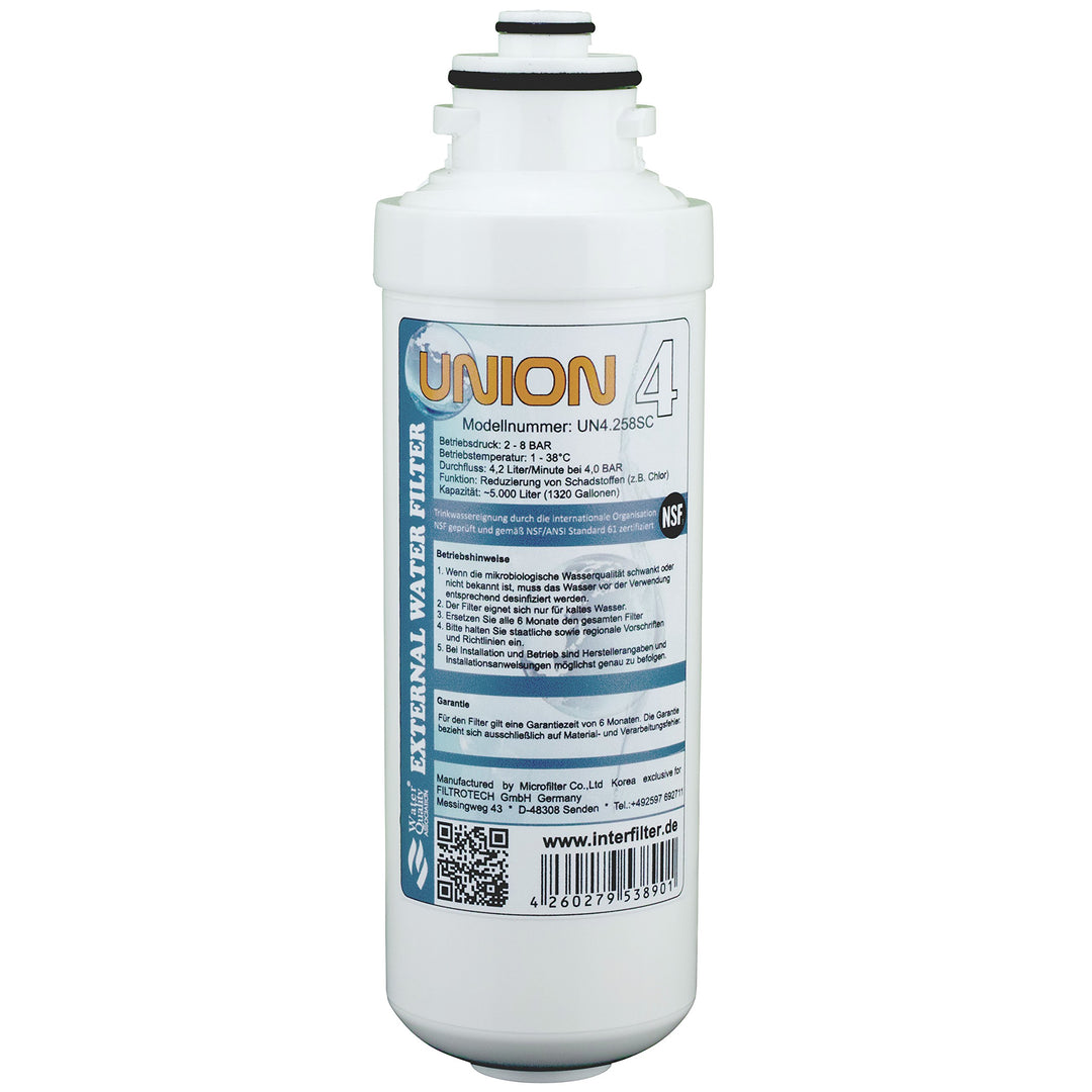 Ersatzkartusche (ohne Kopf) für Kühlschrankfilter "Union 4" Externer Wasserfilter für SbS Kühlschran