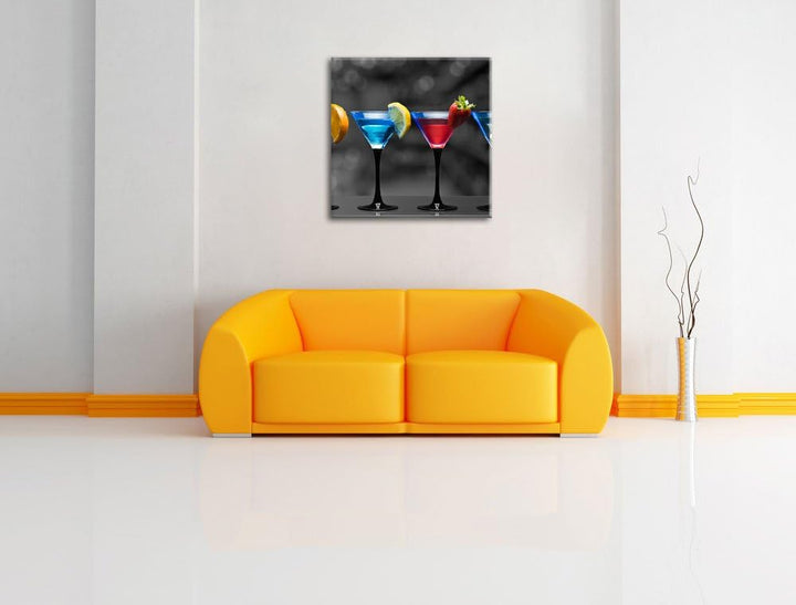 Pixxprint Vier Martinis als Leinwandbild/Grösse: 70x70 cm/Wandbild/Kunstdruck/fertig bespannt, 70x70