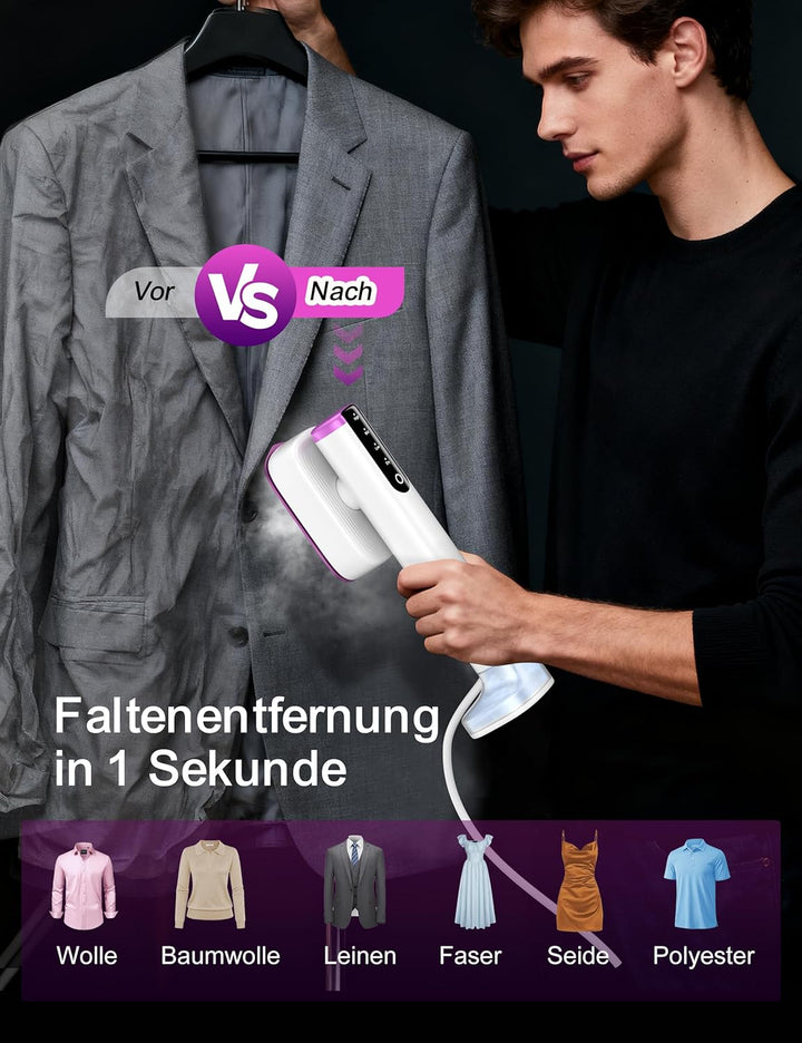 Sundu Dampfglätter, Steamer mit 2 Wassertanks (180 ml und 100 ml), 15S Schnelles Aufheizen, 24 g/min