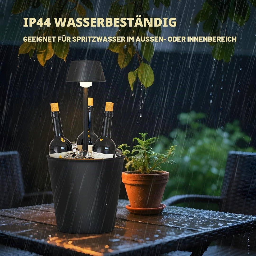 FUYO LED Eiskübel mit Warmlicht – 2-in-1 Tischlampe &amp; Kühler, Spritzwassergeschützt für Champagner/W