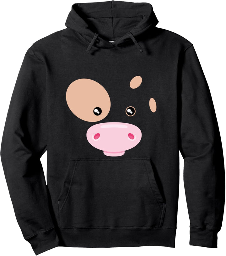 Kuh-Gesicht Kostüm Lustig Tiermotiv Karneval Halloween Pullover Hoodie