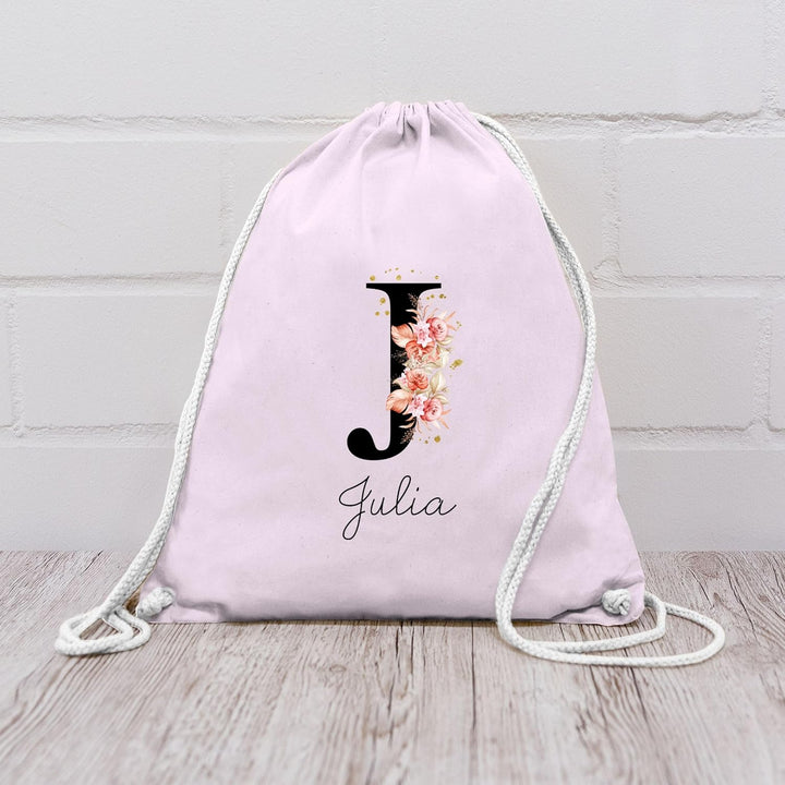 Turnbeutel Rucksack - Initialen - Buchstabe mit Name personalisiert I Anfangsbuchstabe I Initiale -