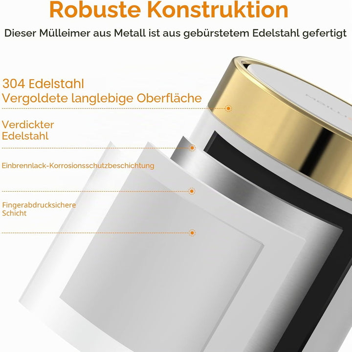 Mbillion Mini-Mülleimer mit Deckel, niedlicher Tisch-Mülleimer aus Metall, Edelstahl, 1,5 l, Abfalle
