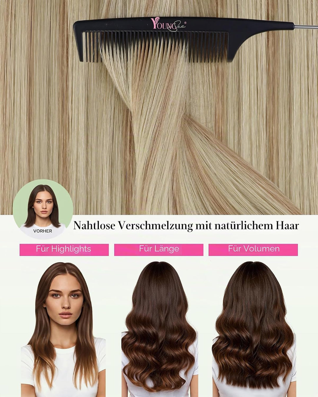 YoungSee Tape Extensions Echthaar Blond Tape in Extensions Aschblond Echthaar Extensions Tape Blond