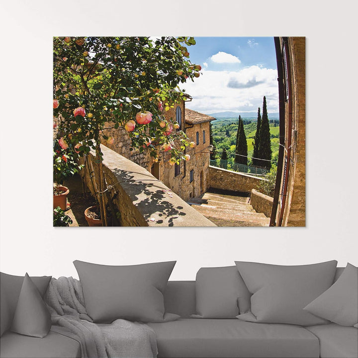 Glasbilder Wandbild Glas Bild einteilig 80x60 cm Querformat Toskana Italien Natur Landschaft Garten
