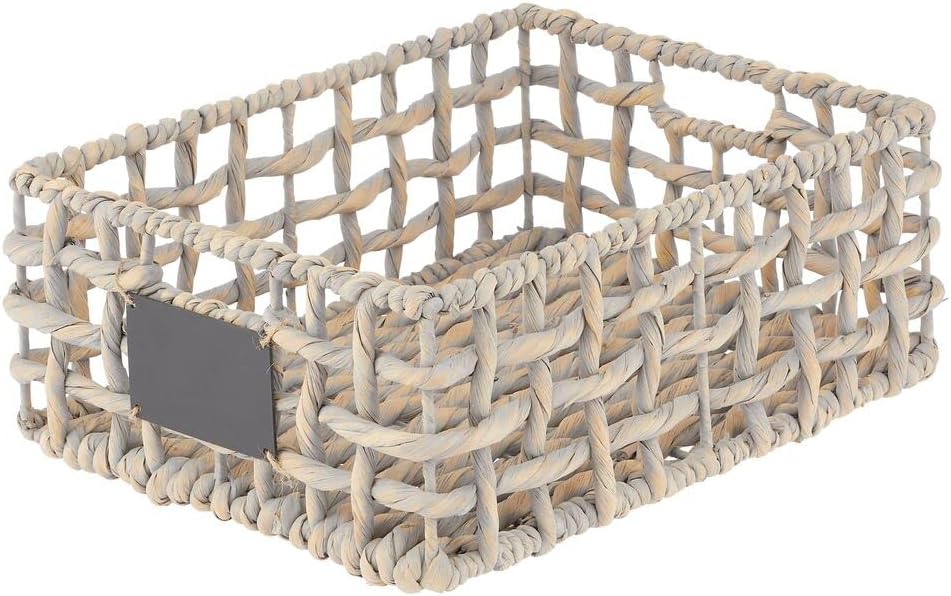 mDesign 3er-Set Aufbewahrungskorb für Schrank oder Regal – Flechtkorb mit Beschriftungsschild aus Hy