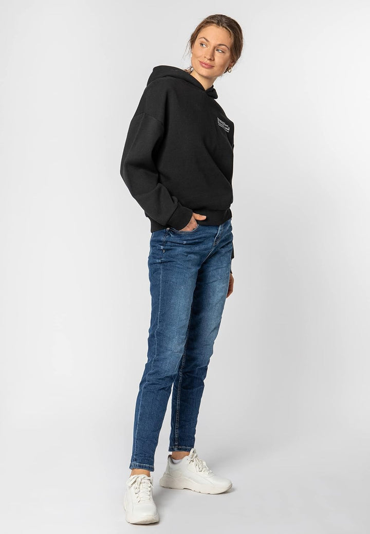 Sublevel Damen Basic Pullover Hoodie mit Mini-Print S Schwarz, S Schwarz