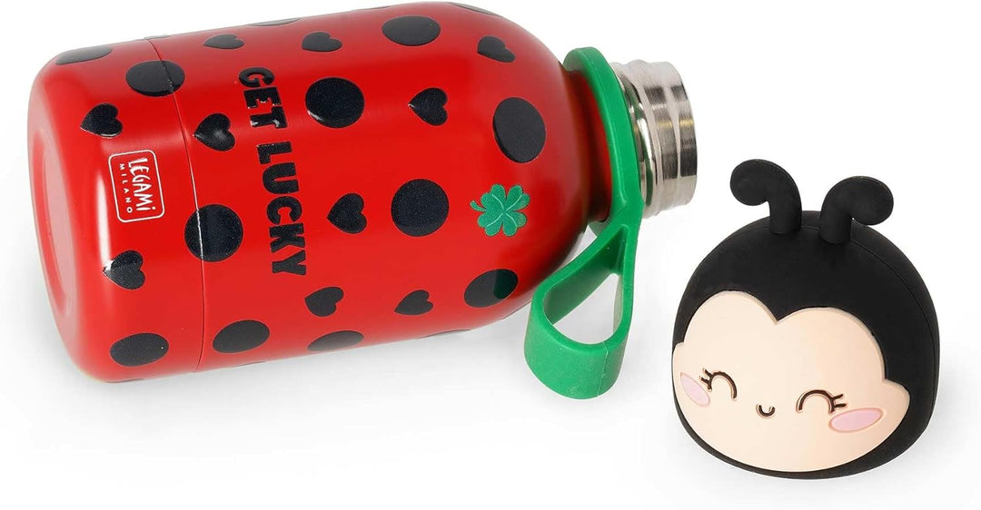Legami - Hot&Cold BFF Kinder-Wasserflasche, Ladybug, doppellagig aus 18/8 Edelstahl mit luftdichtem