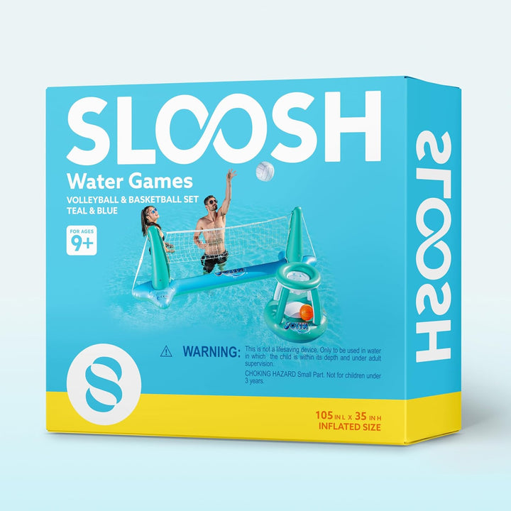 JOYIN Aufblasbare Pool Float Set, Volleyballnetz & Basketballkörbe & Bälle für Kinder Erwachsene, Wa
