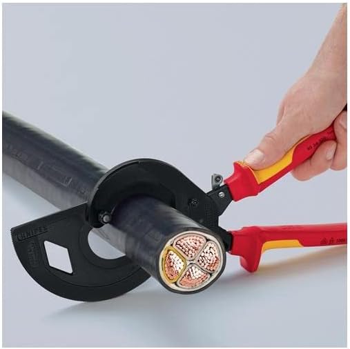 Knipex Kabelschneider (Ratschenprinzip, Dreigang) schwarz atramentiert, isoliert mit Mehrkomponenten