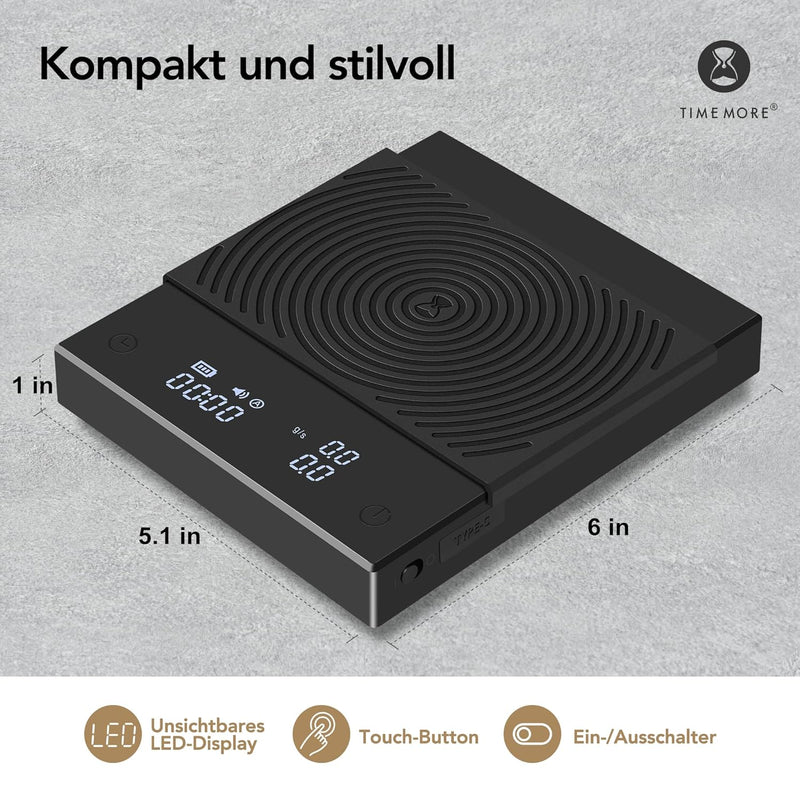 TIMEMORE Black Mirror Basic 2, Pour-Over Drip Coffee Scale mit automatischem Timer und Durchflussrat