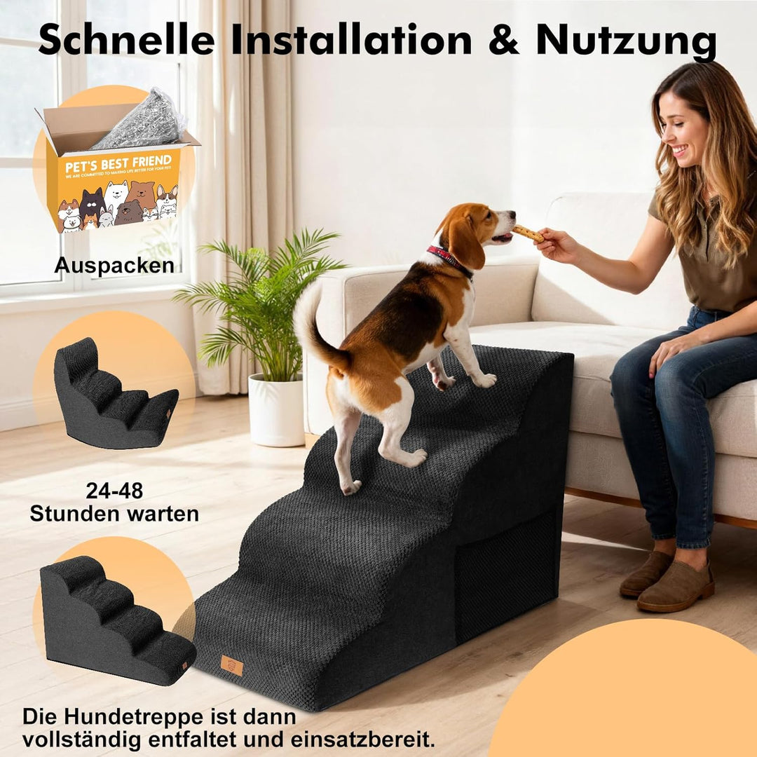 Zvonema Hundetreppe 4 Stufen, Hundetreppe für Kleine Hunde aus Hochdichtem Schwamm, rutschfeste Haus