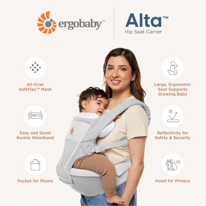 Ergobaby Alta Hip Seat Babytrage mit Babyhüftsitz für Babys und Kleinkinder ab 4 Monaten (5,5 kg - 2